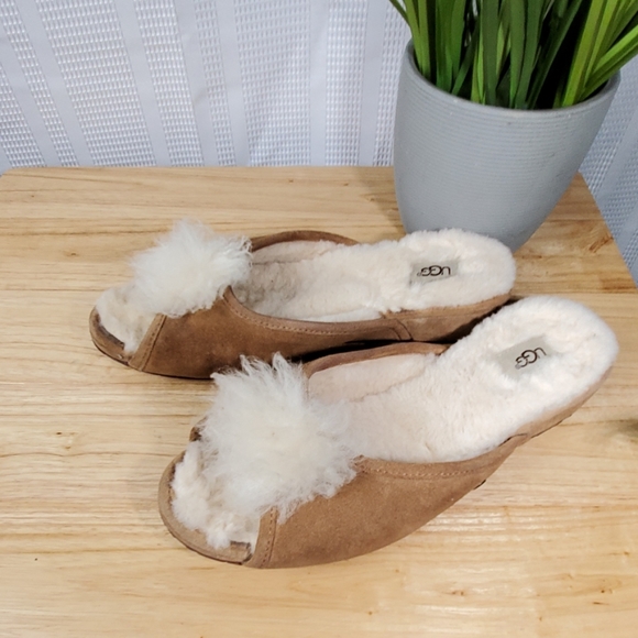 UGG Shoes - UGG MINI WEDGE YVETT SUEDE SLIDES 8 EUC